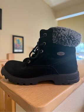 Lugz Kids Black Boots with Gray Faux Fur Cuff